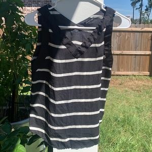 Who What Wear Black and White Striped v-neck Blouse